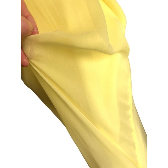 1960-70s Vintage Formal Dress Yellow Linen & Sheer Overlay Maxi Teens Womens XXS - Picture 6 of 11